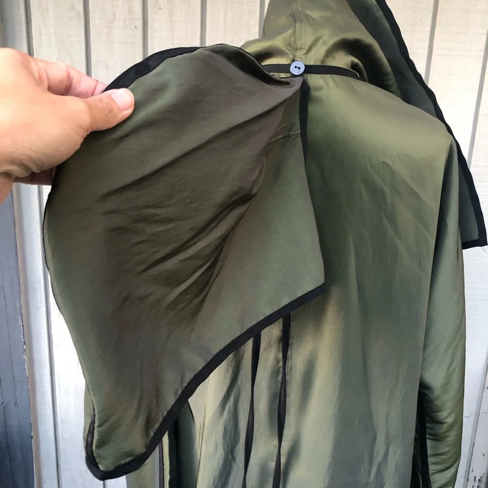 Reversible Black Olive Green Hooded Cape Poncho Windbreaker Jacket One size - Picture 9 of 13